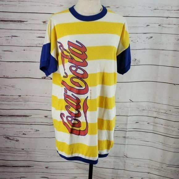 Coca Cola Yellow and White Stripe Oversize Shirt - Picture 2 of 8